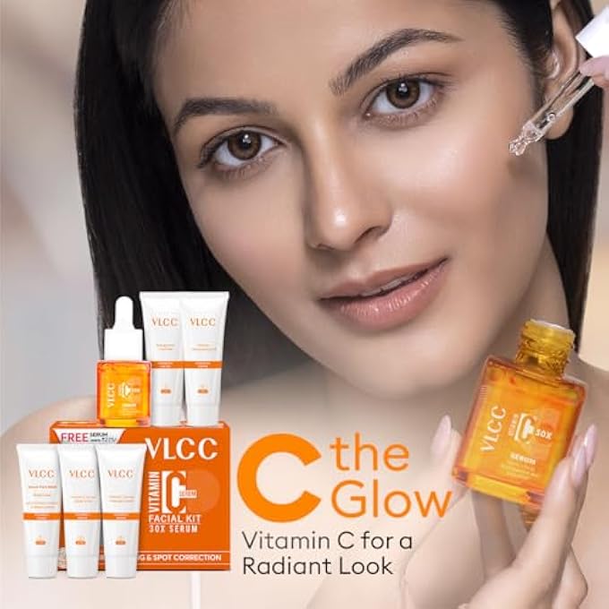 VLCC VITAMIN C SERUM FACIAL KIT - 135G | SKIN BRIGHTENING FACIAL KIT | SKIN BRIGHTENING FACIAL AT HOME | FADES SPOTS AND DULLNESS | VITAMIN C, HYALURONIC ACID & FERULIC ACID - Image 3